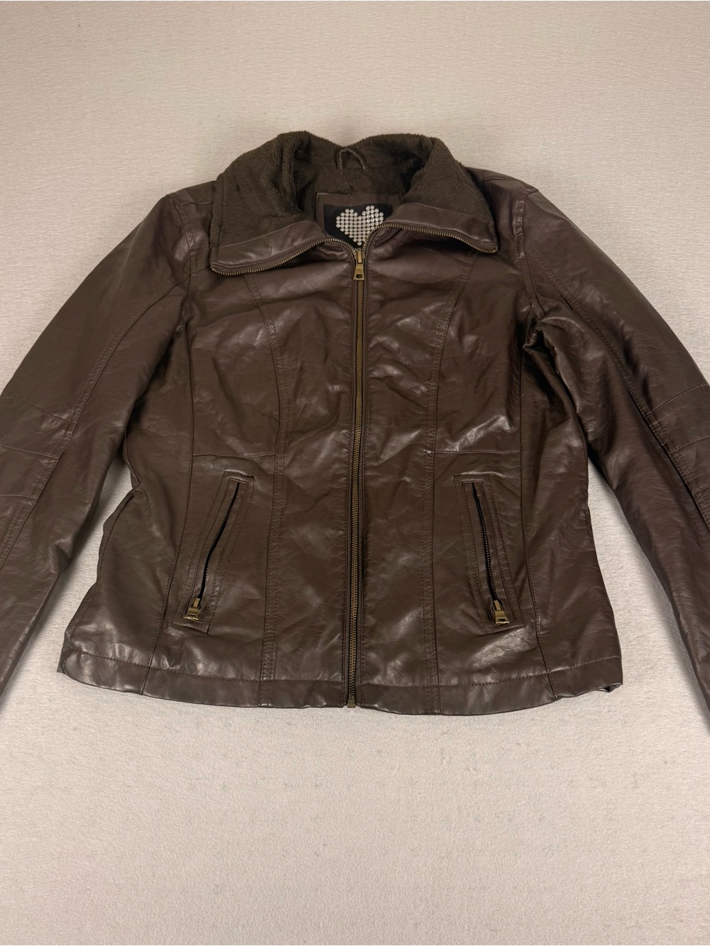 Women’s Brown Faux Leather Jacket. L